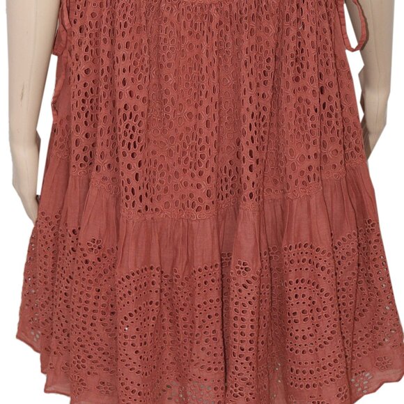 Free People Lily of the Valley Canyon Brown Eyelet Tiered Mini Dress M - Picture 5 of 7